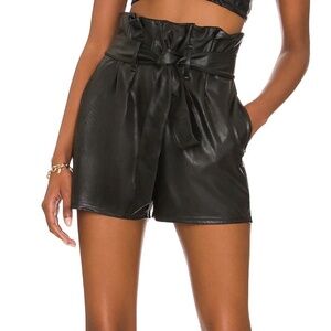 New Commando Black Faux Leather Paperbag Short | Size Small